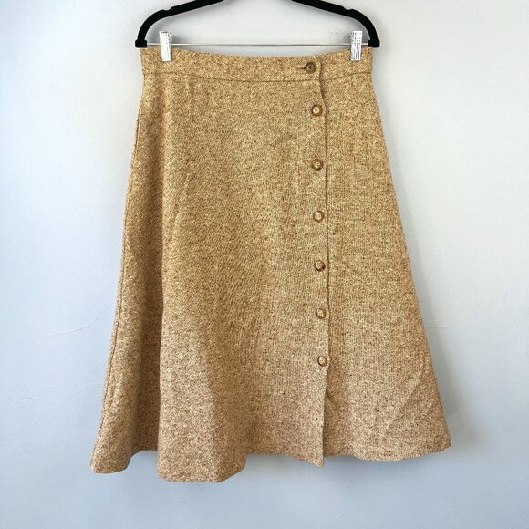 Vintage Orvis Brown Tweed Wool Blend Flare Midi Skirt Made in USA Academia - Picture 1 of 6
